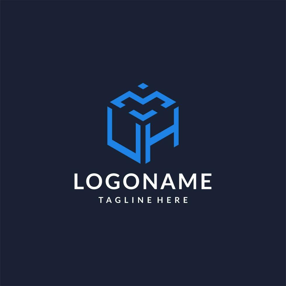 UH logo hexagon designs, best monogram initial logo with hexagonal shape design ideas vector