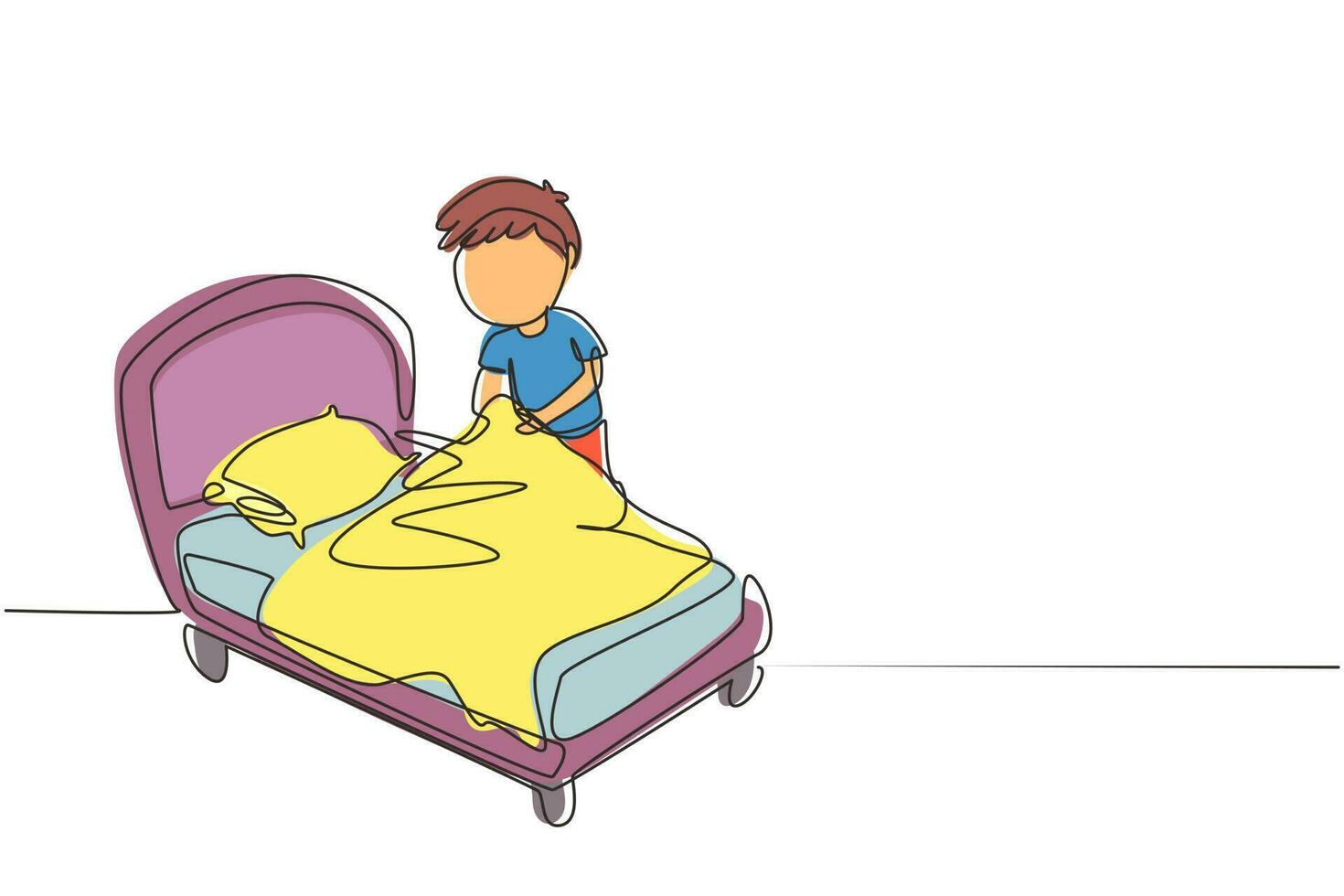 boy making bed clipart for kids