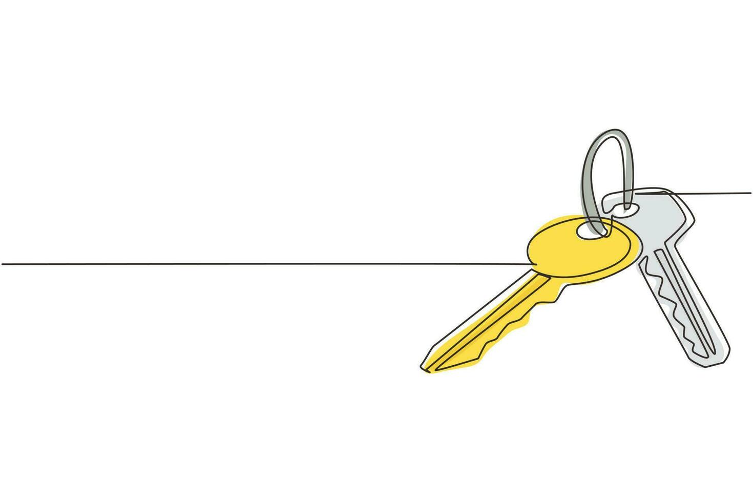 Continuous one line drawing house key with blank isolated on white background. Concept of privacy, security and protection. Vector illustration in flat trendy style. Single line draw design graphic
