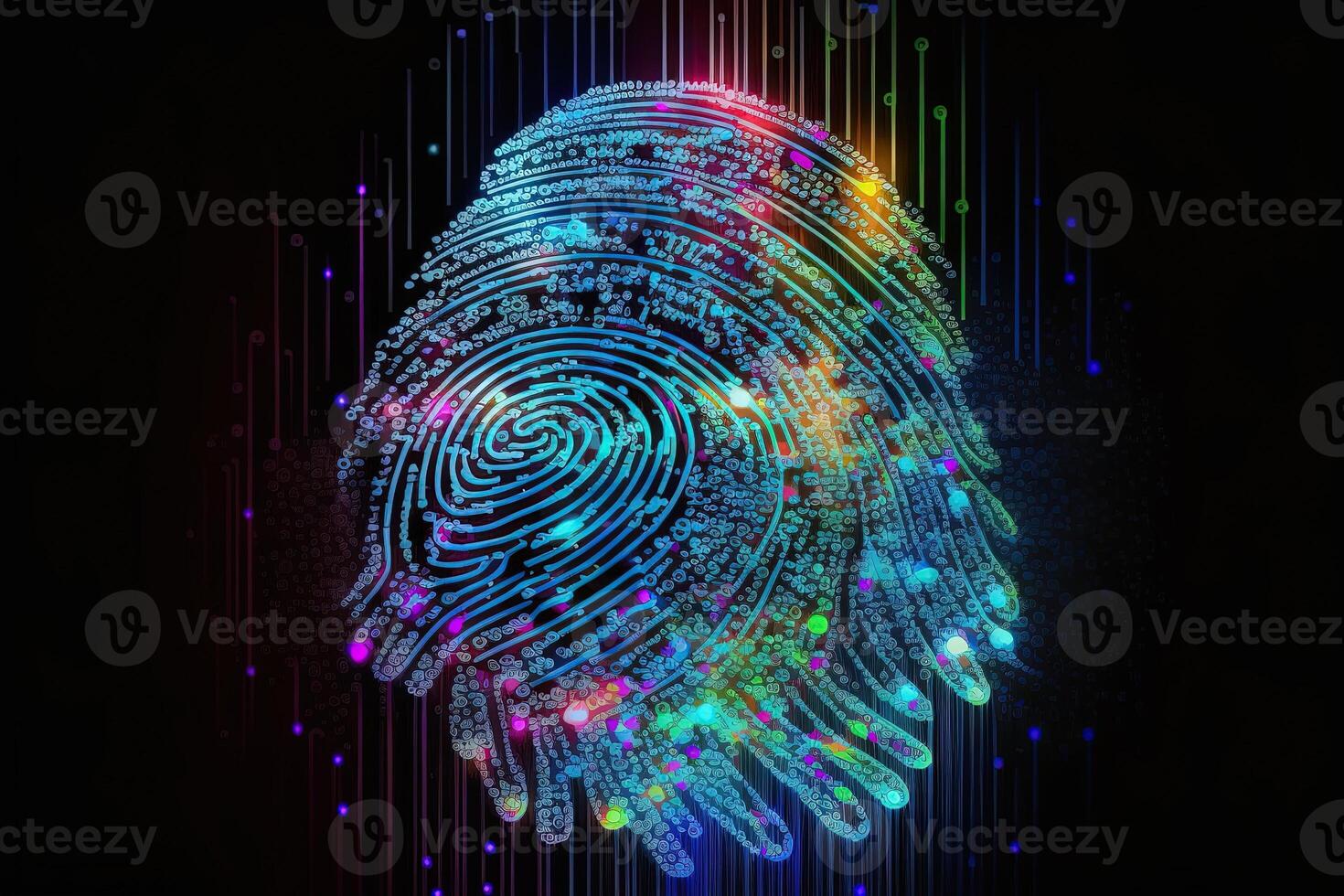 Photo of Holographic Fingerprint Security in the Digital Age, Protecting Big Data with AI Technology . Fingerprint integrated in a printed circuit, releasing binary codes.