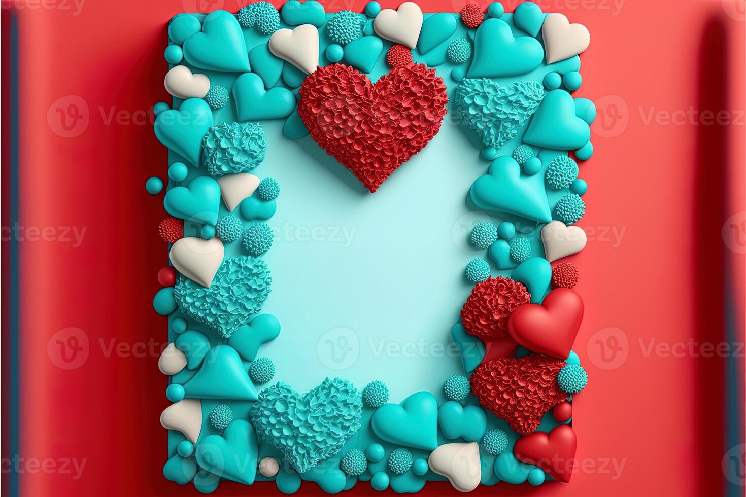 Valentine frame and banner. Red, blue, cyan, pink decoration. flat lay, romantic. Love and valentine day concept. photo