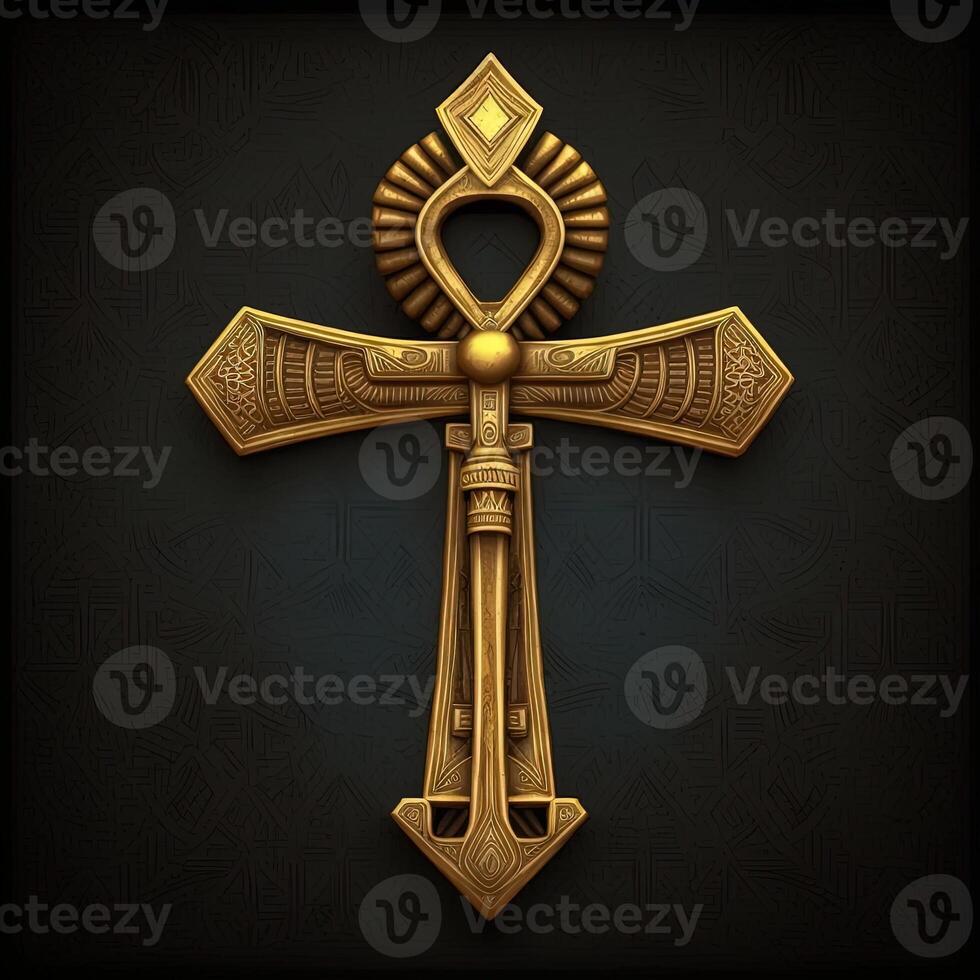 Ancient golden ankh symbol isolated on dark background. Illustration of an Egyptian cross in digital form. The ancient Egyptians used the Ankh as a symbol for eternal life. photo