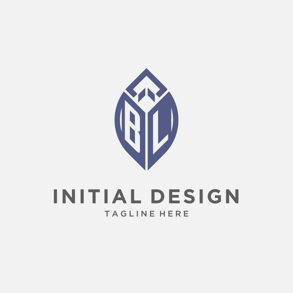 BL logo with leaf shape, clean and modern monogram initial logo design vector