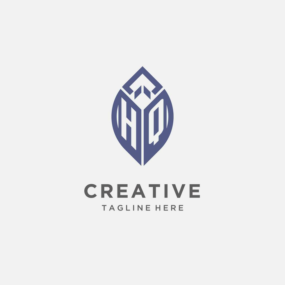 HQ logo with leaf shape, clean and modern monogram initial logo design vector