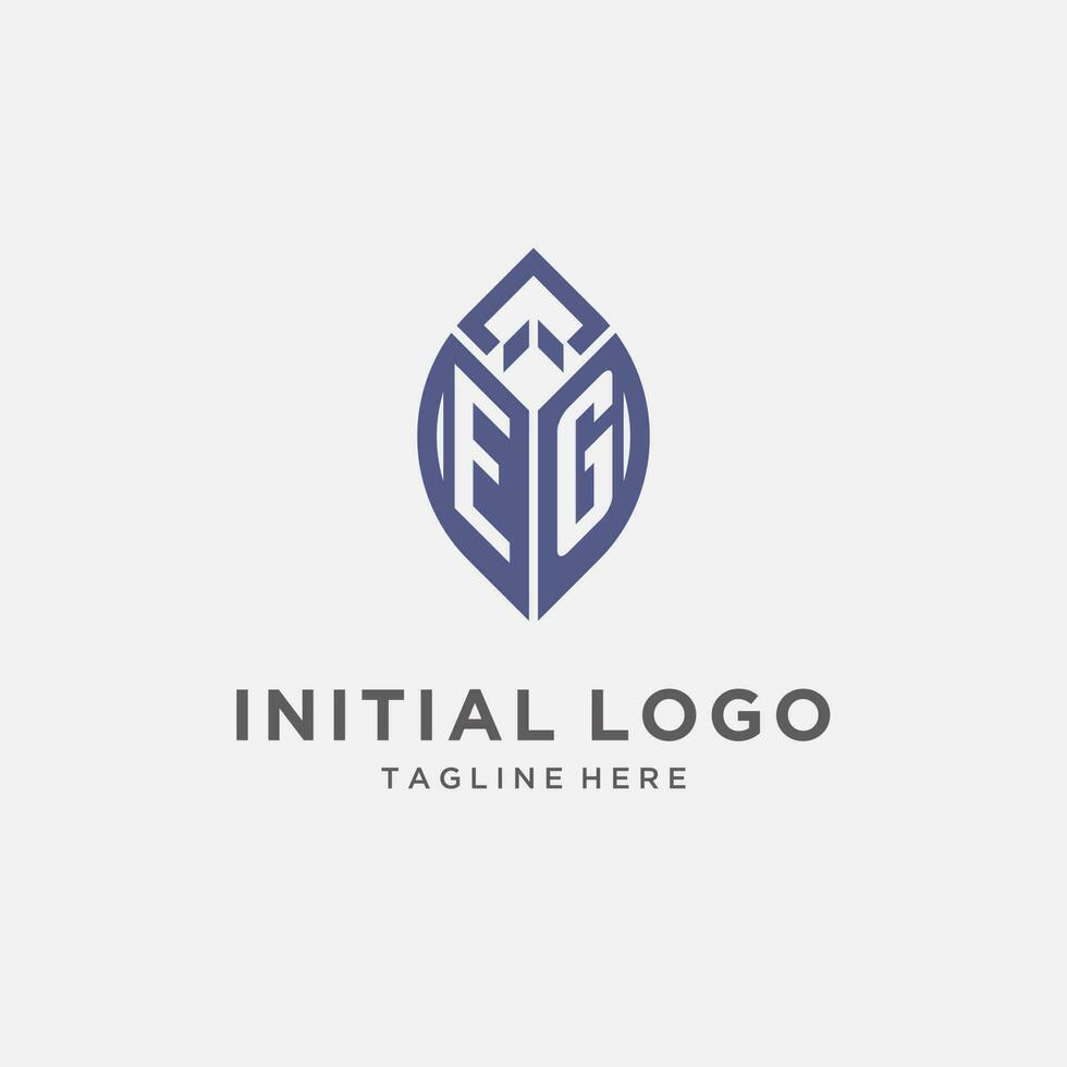 EG logo with leaf shape, clean and modern monogram initial logo design vector