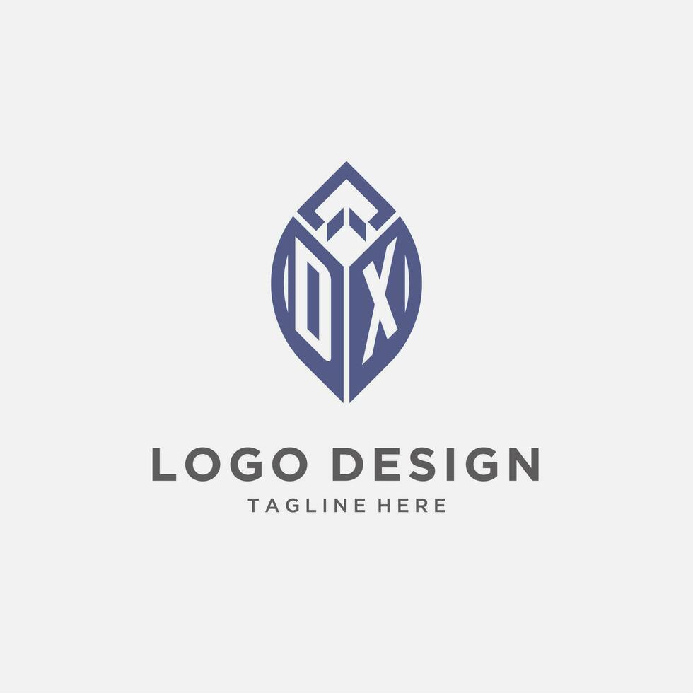 dx logo con hoja forma, limpiar y moderno monograma inicial logo diseño vector