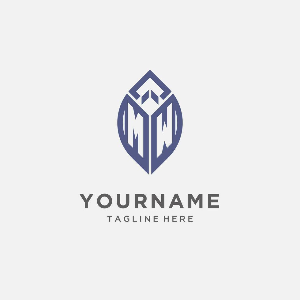 MW logo with leaf shape, clean and modern monogram initial logo design vector
