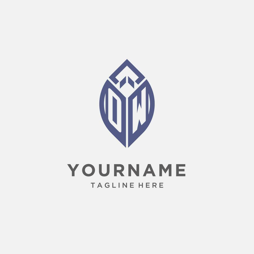 OW logo with leaf shape, clean and modern monogram initial logo design vector