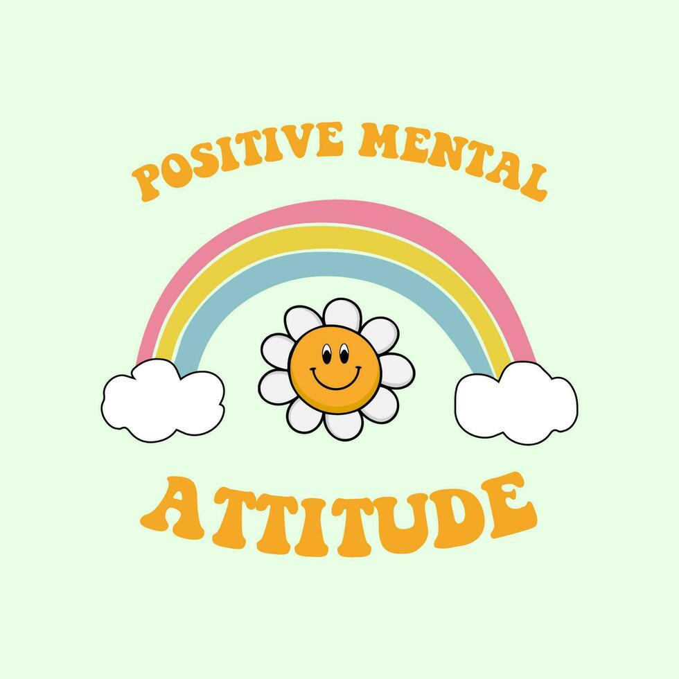 70s retro groovy, sunflower illustration print with inspirational slogan for girl, kids graphic tee t shirt or sticker vector