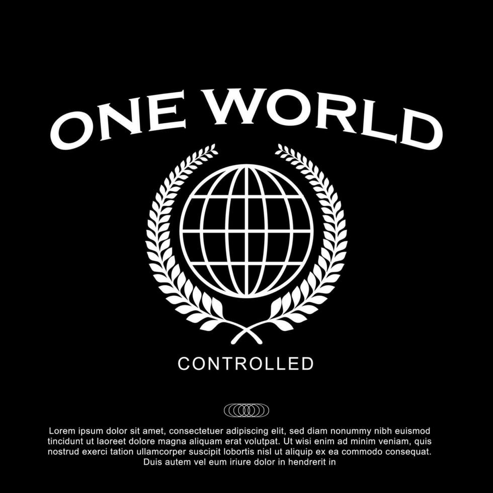 One World Design In Acid style, stylish print for streetwear, print for t-shirts vector
