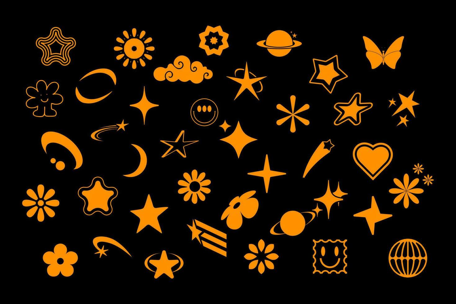 collection of abstract graphic geometric symbols and objects in y2k style. Retro futuristic elements for design vector