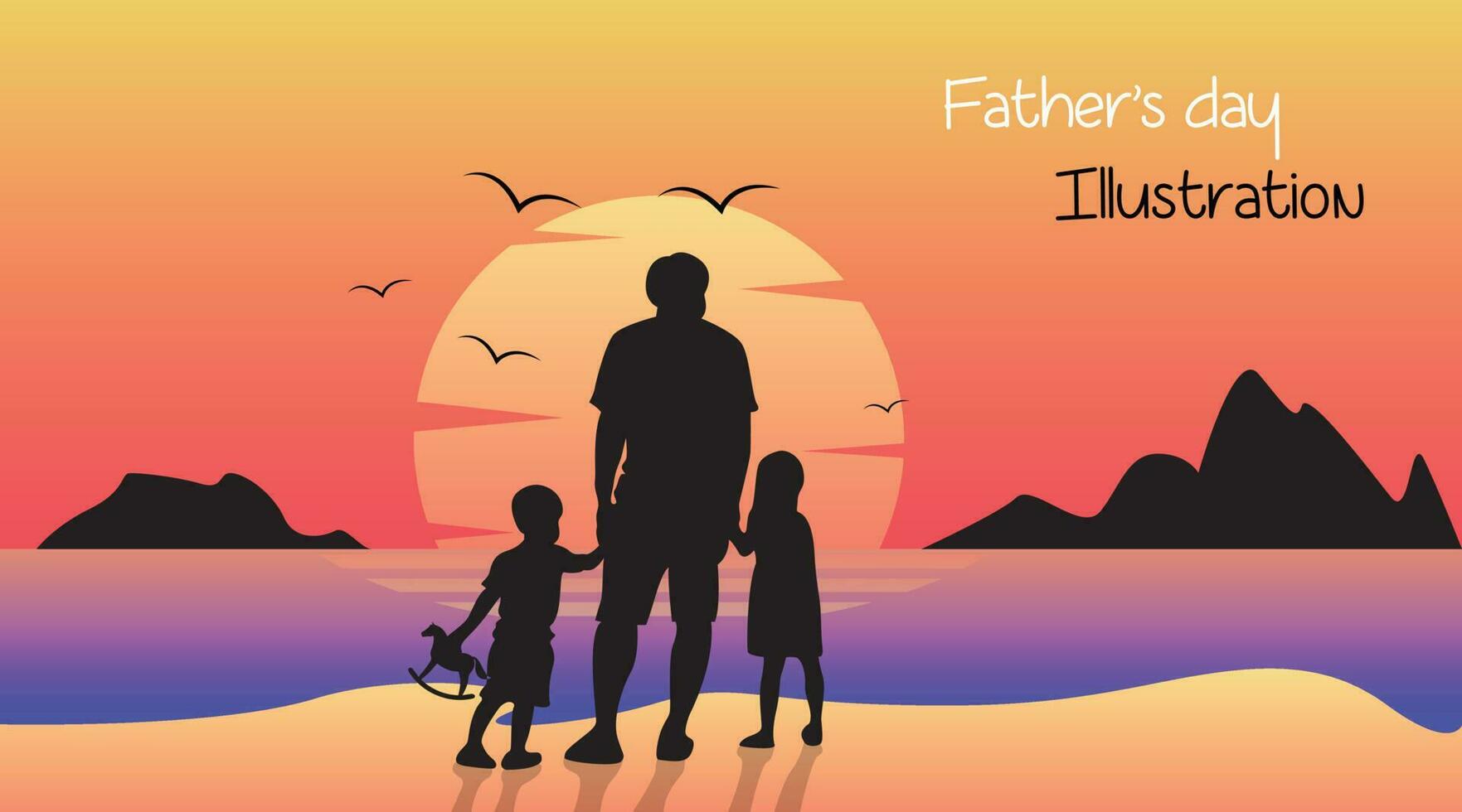 International Happy Father's Day Illustration, Help Father, Background Vector Template, Sunset Enjoy