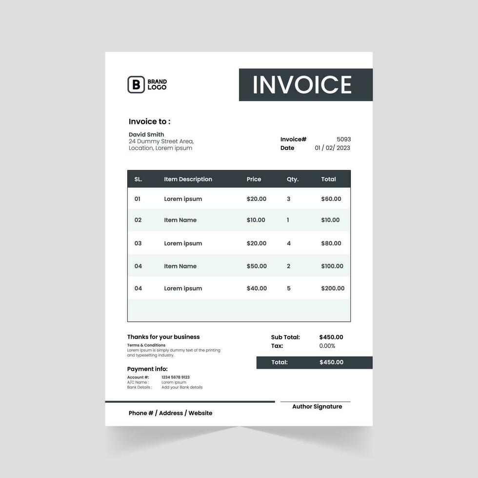 Print-Ready Creative Invoice Template for Corporate Businesses. Corporate Invoice Design with Abstract Elements for A Unique Touch vector