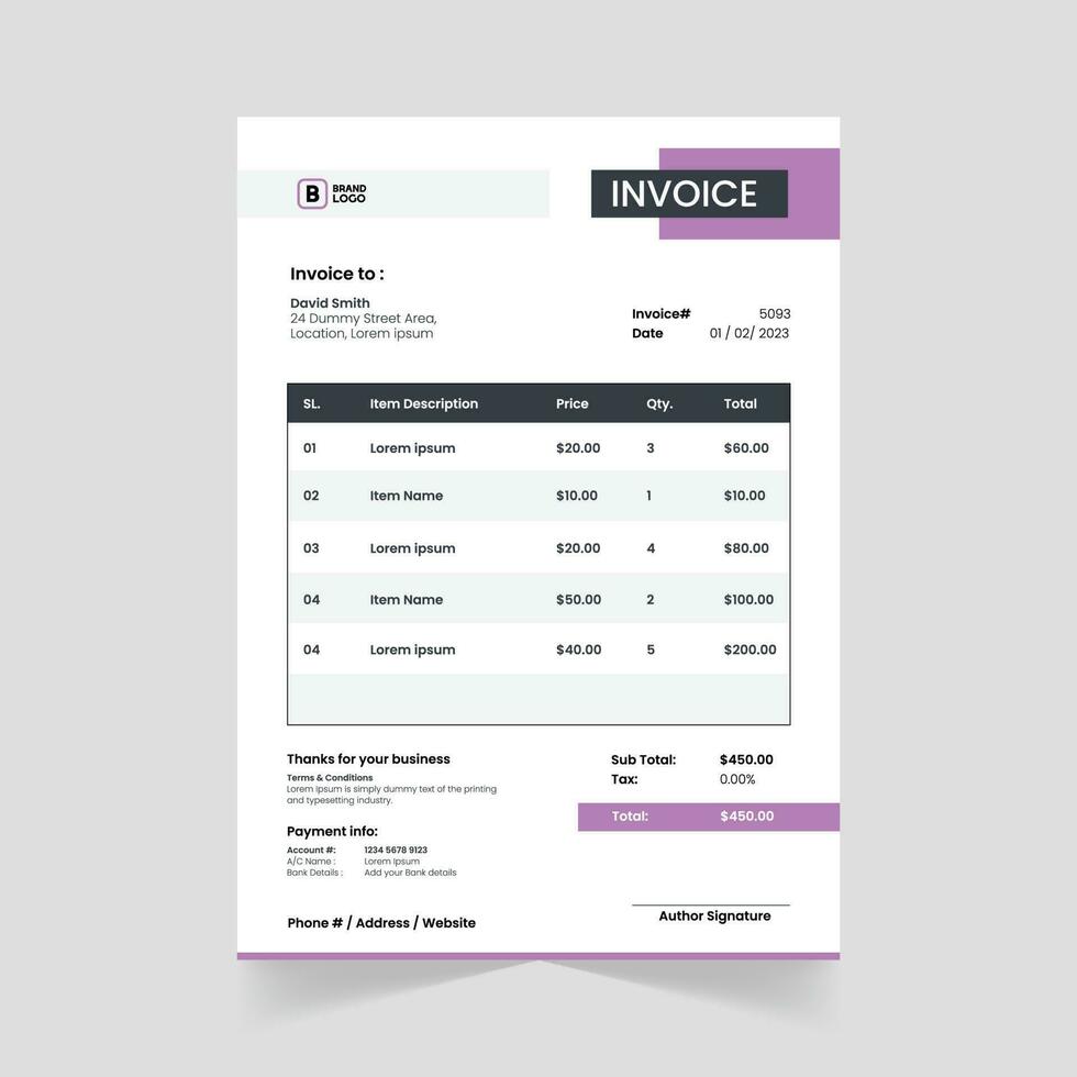 Print-Ready Creative Invoice Template for Corporate Businesses. Corporate Invoice Design with Abstract Elements for A Unique Touch vector