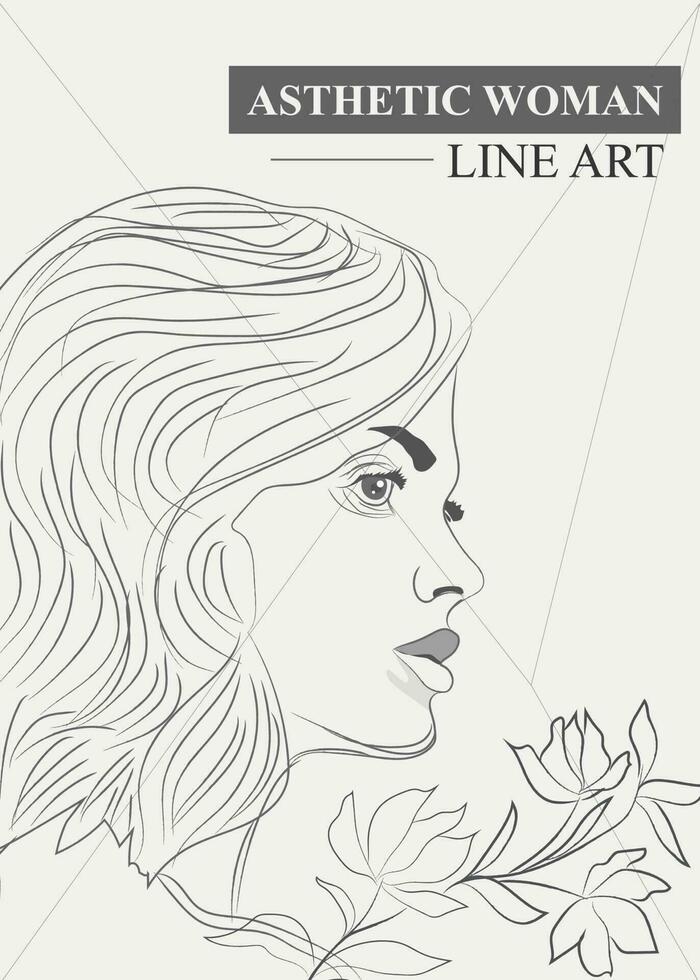 Aesthetic Women Line Art Vector Design Template