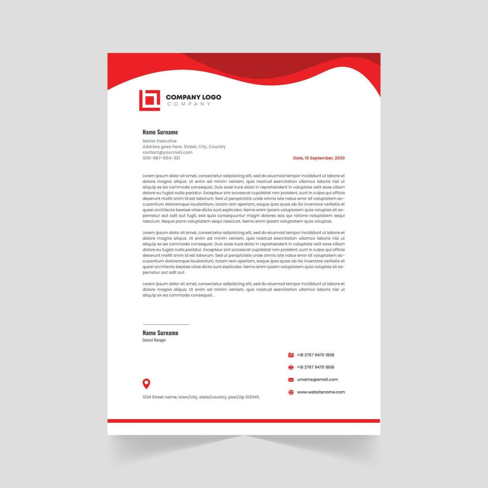 Modern Vector Professional Red and black Color shape Corporate letterhead design template