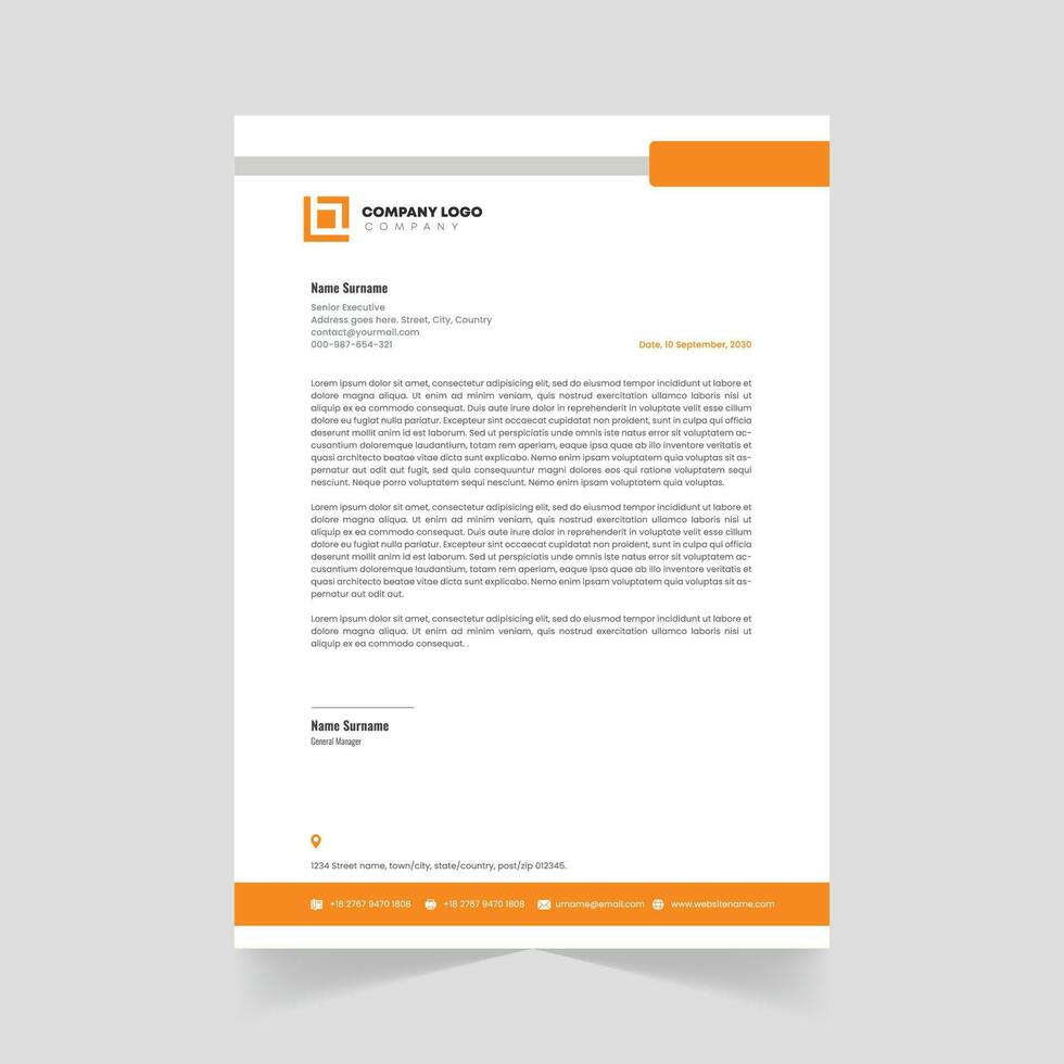 Modern Vector template for Professional Orange color Corporate letterhead design