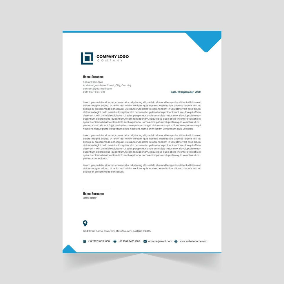 Modern Vector Professional Blue Color Corporate letterhead design template