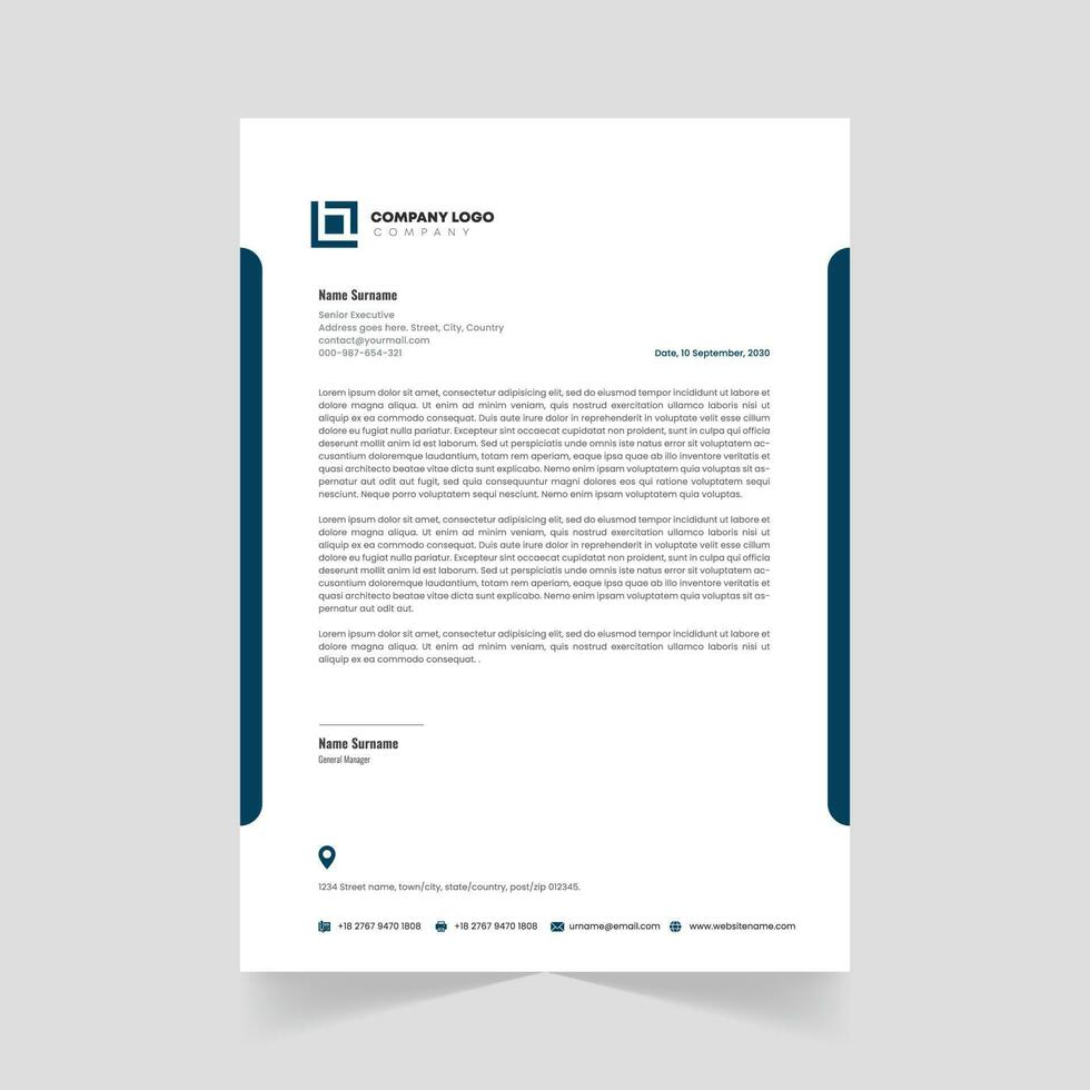 Professional Corporate Letterhead Design with Dark Blue Color Modern Vector Template Letterhead