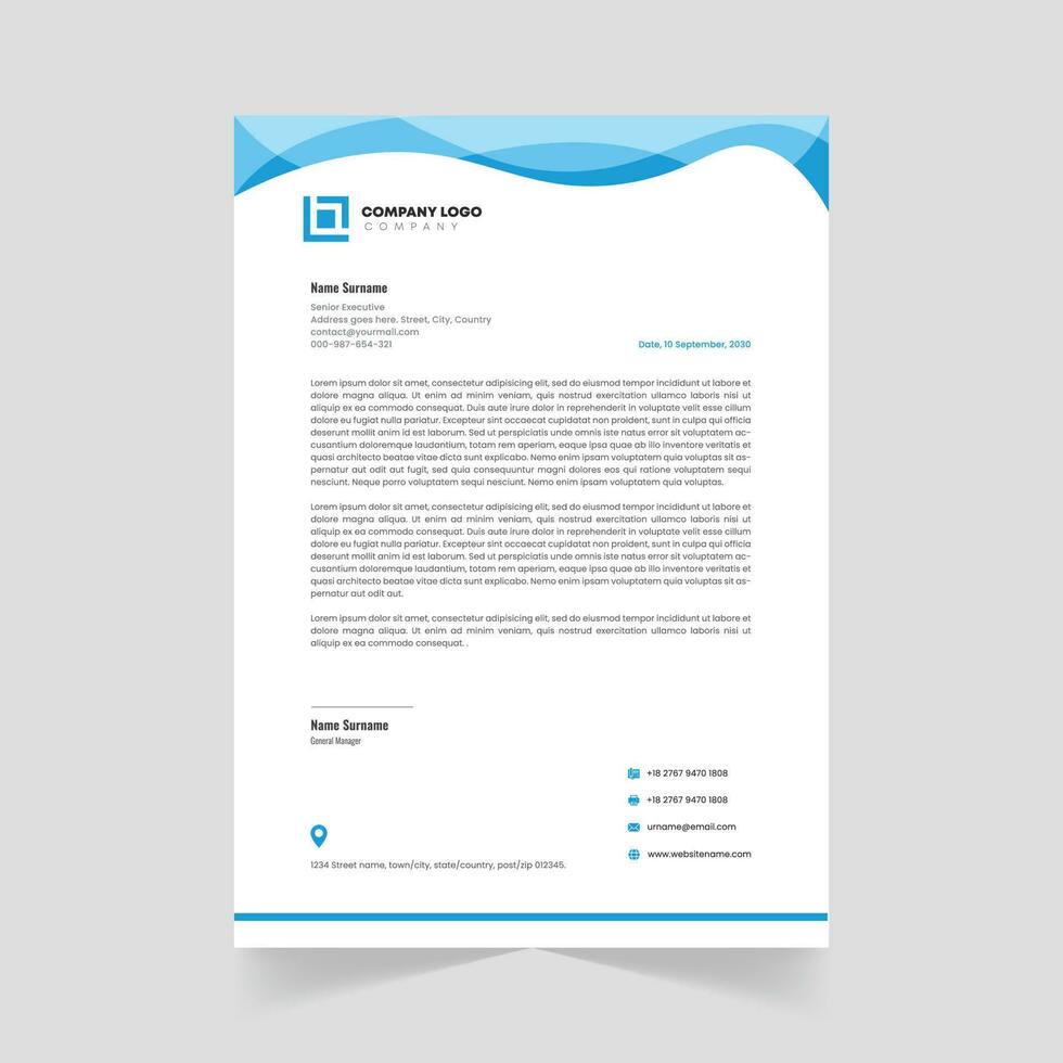 Modern Vector Professional Blue Color Corporate letterhead design template