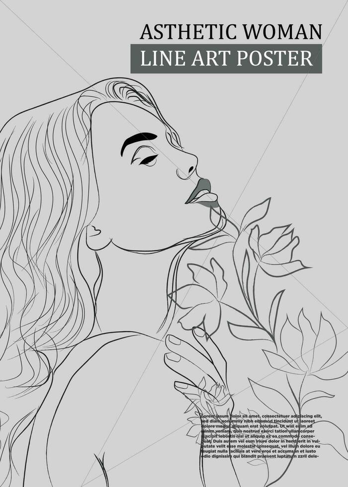 Aesthetic Women Line Art Vector Design Template