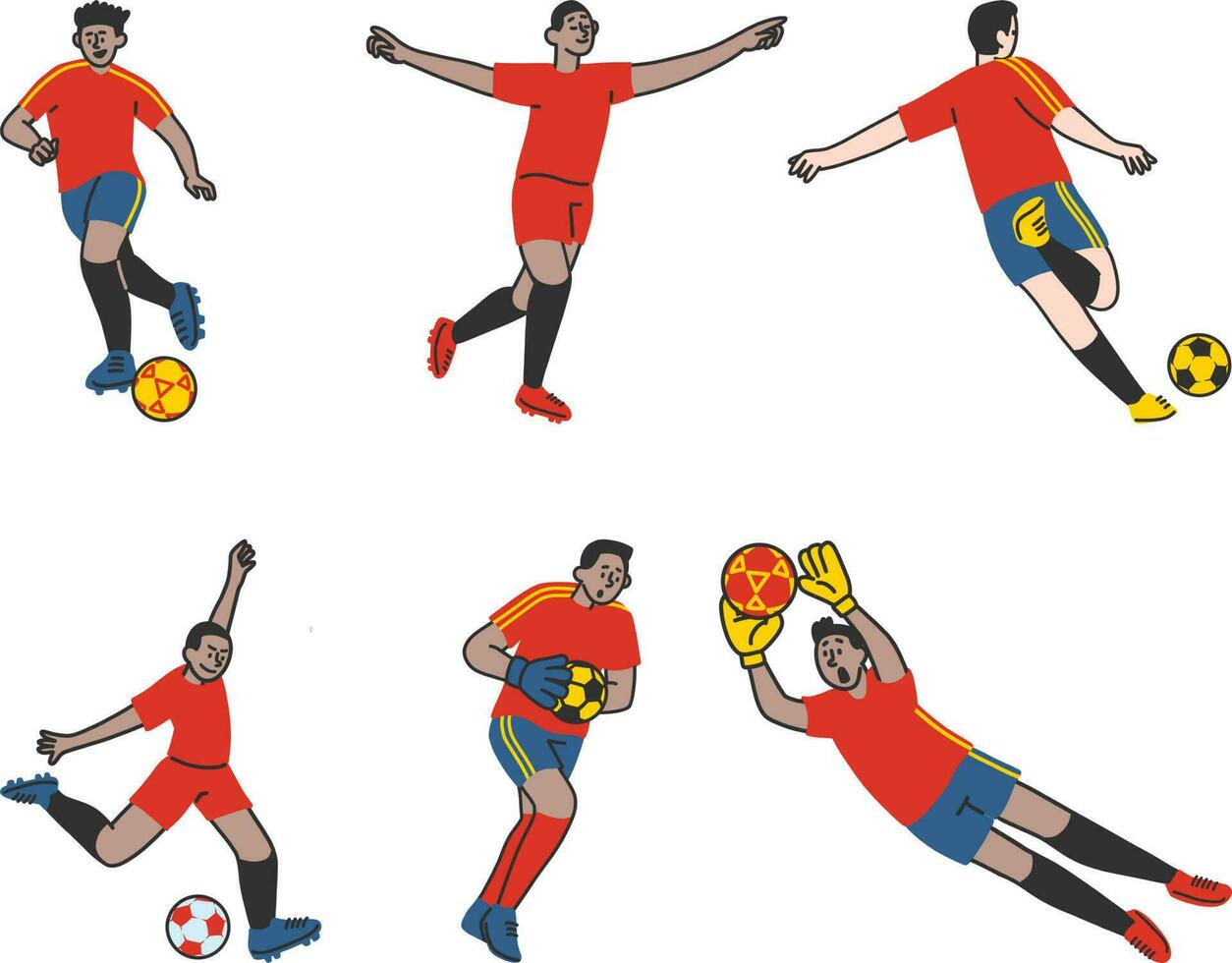 Soccer player set. Soccer player in action. Vector illustration.