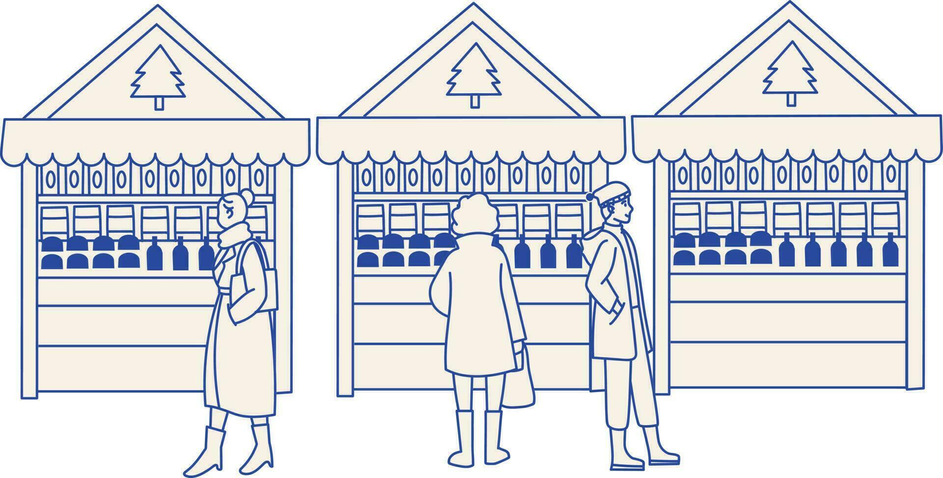 monochrome contour with woman and man in the market vector illustration