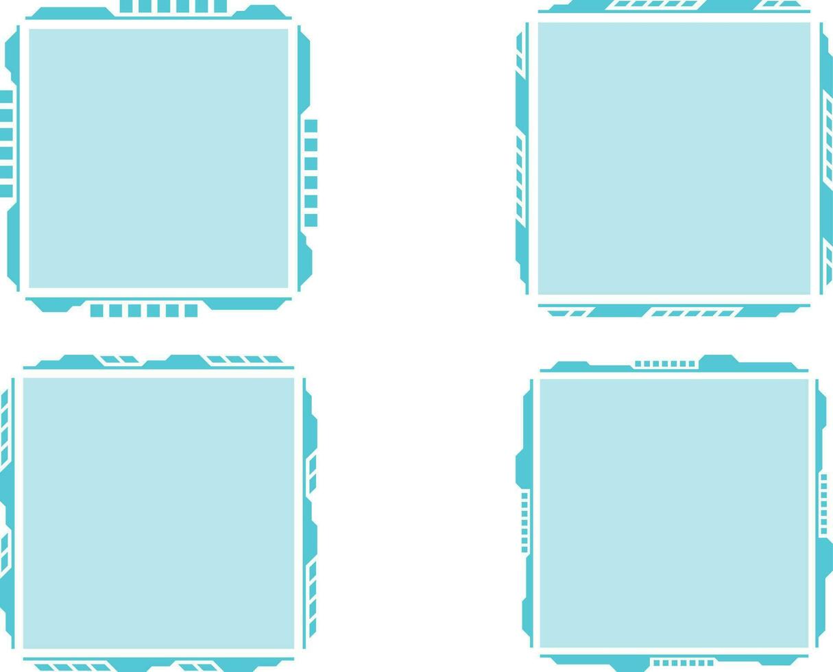 set of labels. Set of blue square tech Si-Fi frames isolated on white background. Vector illustration.