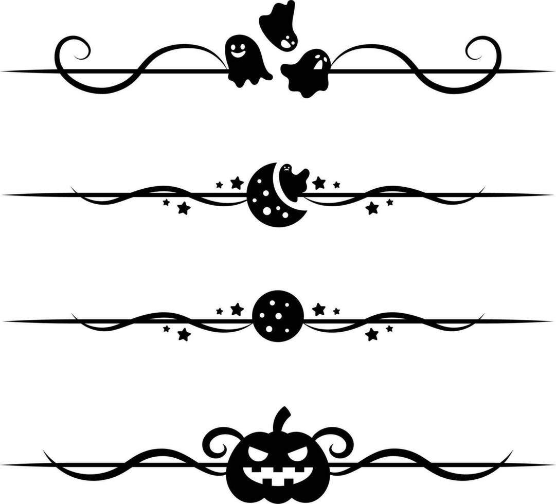 Halloween design elements set. Silhouettes of pumpkins, bats, spiders, cobwebs, spiders. Set Of Divider vector