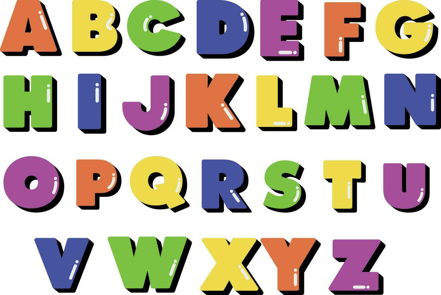 colorful 3d alphabet. Set of colorful letters  Vector illustration. Decorative cute font and alphabet