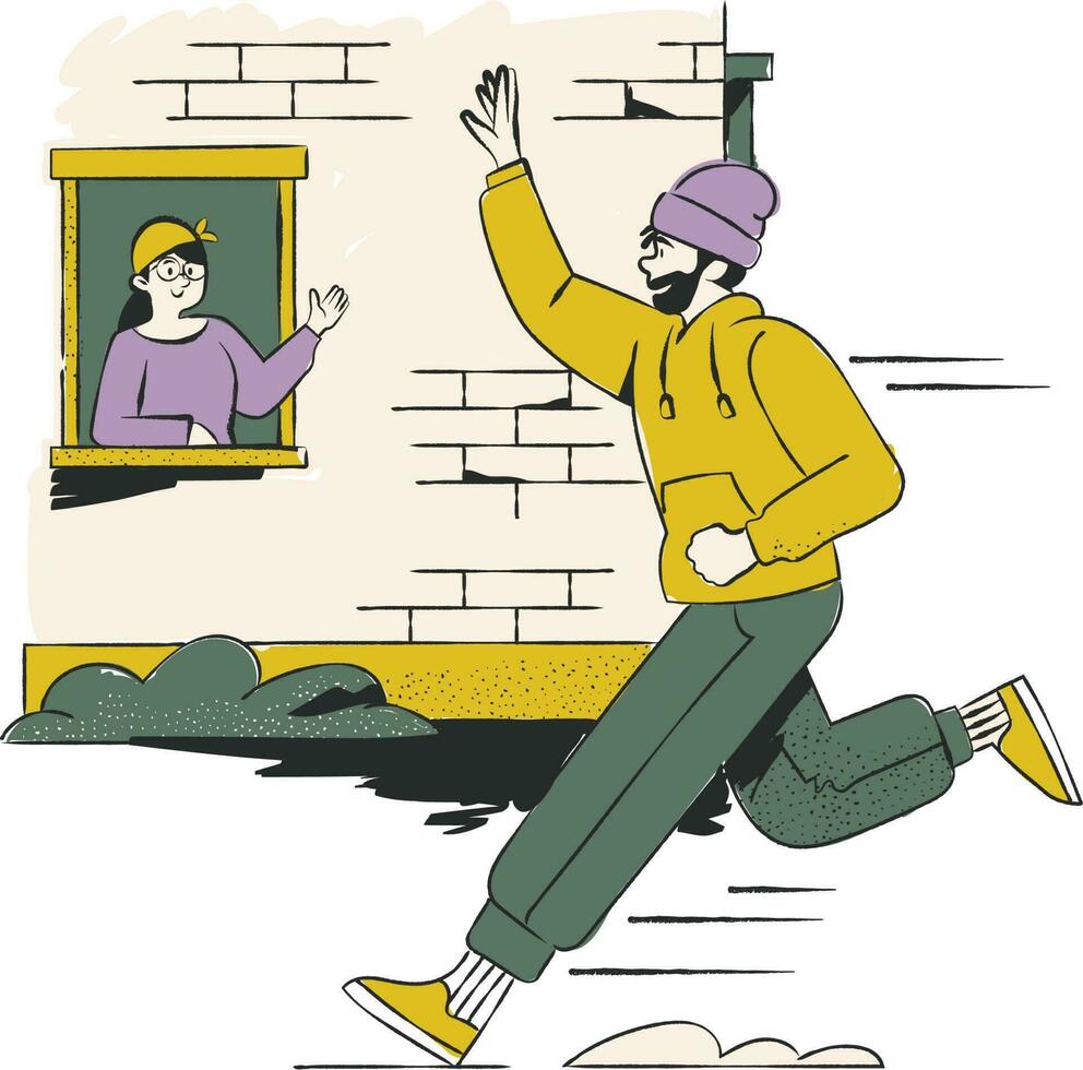 Vector illustration of a thief stealing money from a woman's home.