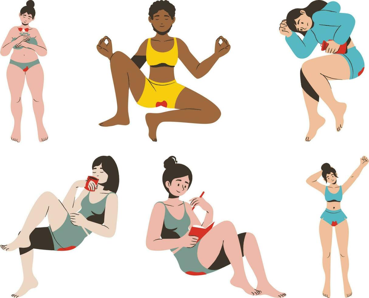 vector ilustración de un conjunto de diferente tipos de mujer en ropa interior.