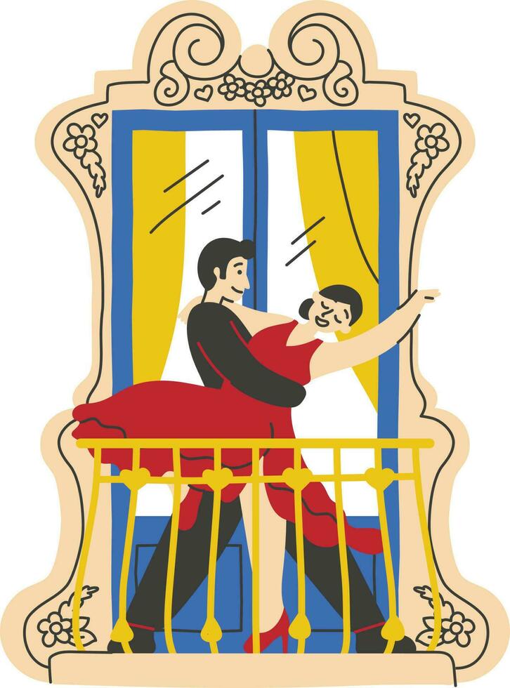 Couple in love on the balcony. Vector illustration in flat style