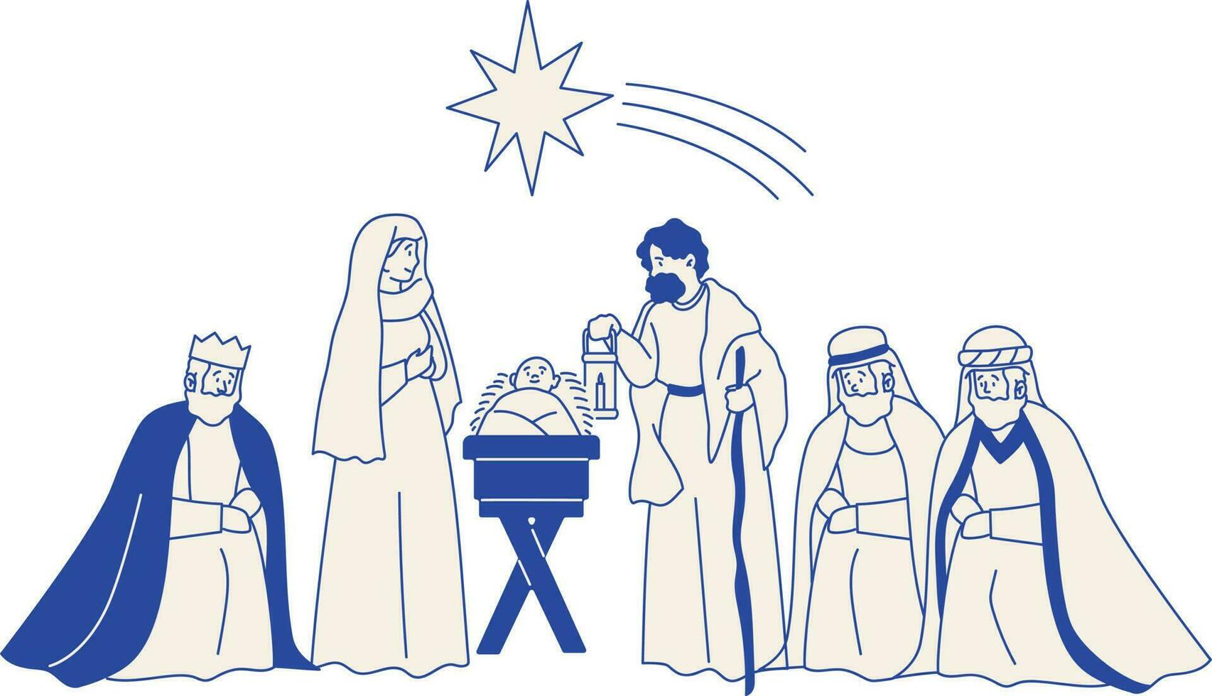 christmas nativity scene with holy family, merry christmas vector illustration design