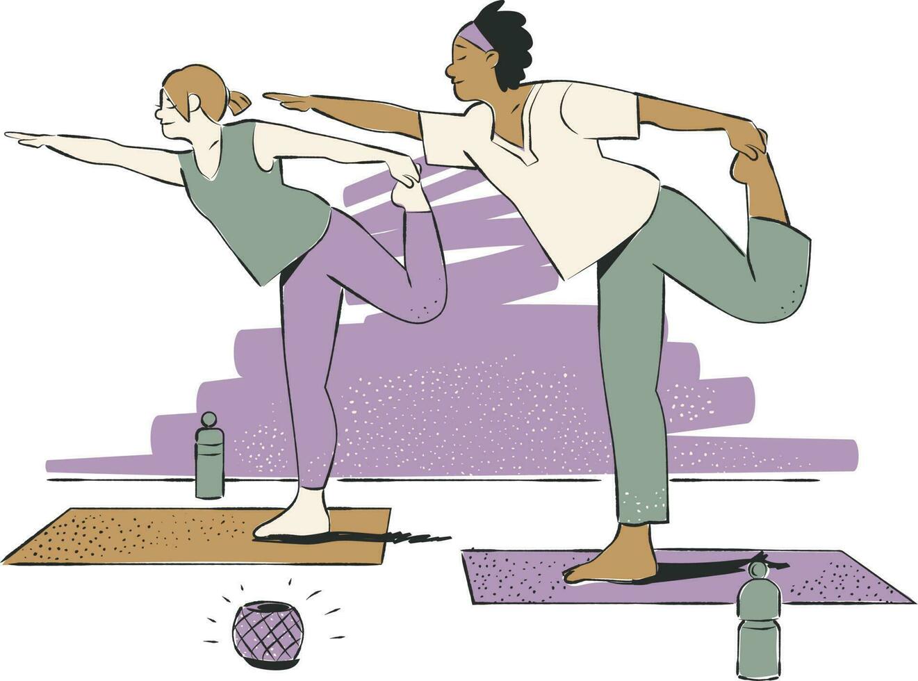 Vector illustration of a man and a woman doing yoga on a mat