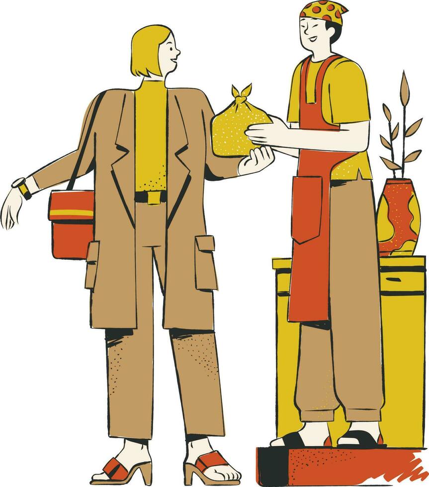 Vector illustration of a man and a woman in retro style clothes.