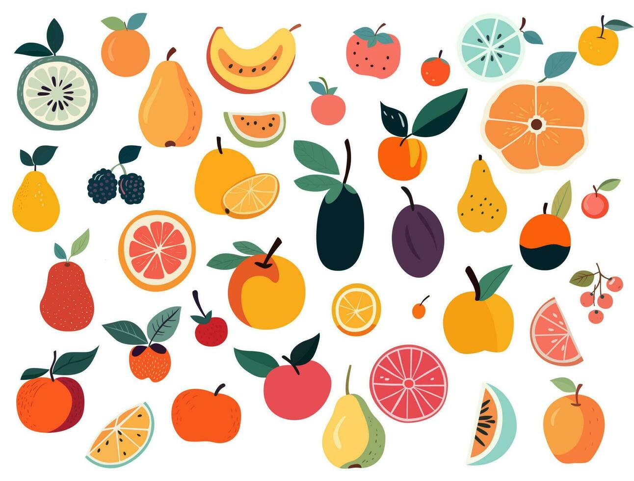 Simple doodle fruits set. Vector Illustration