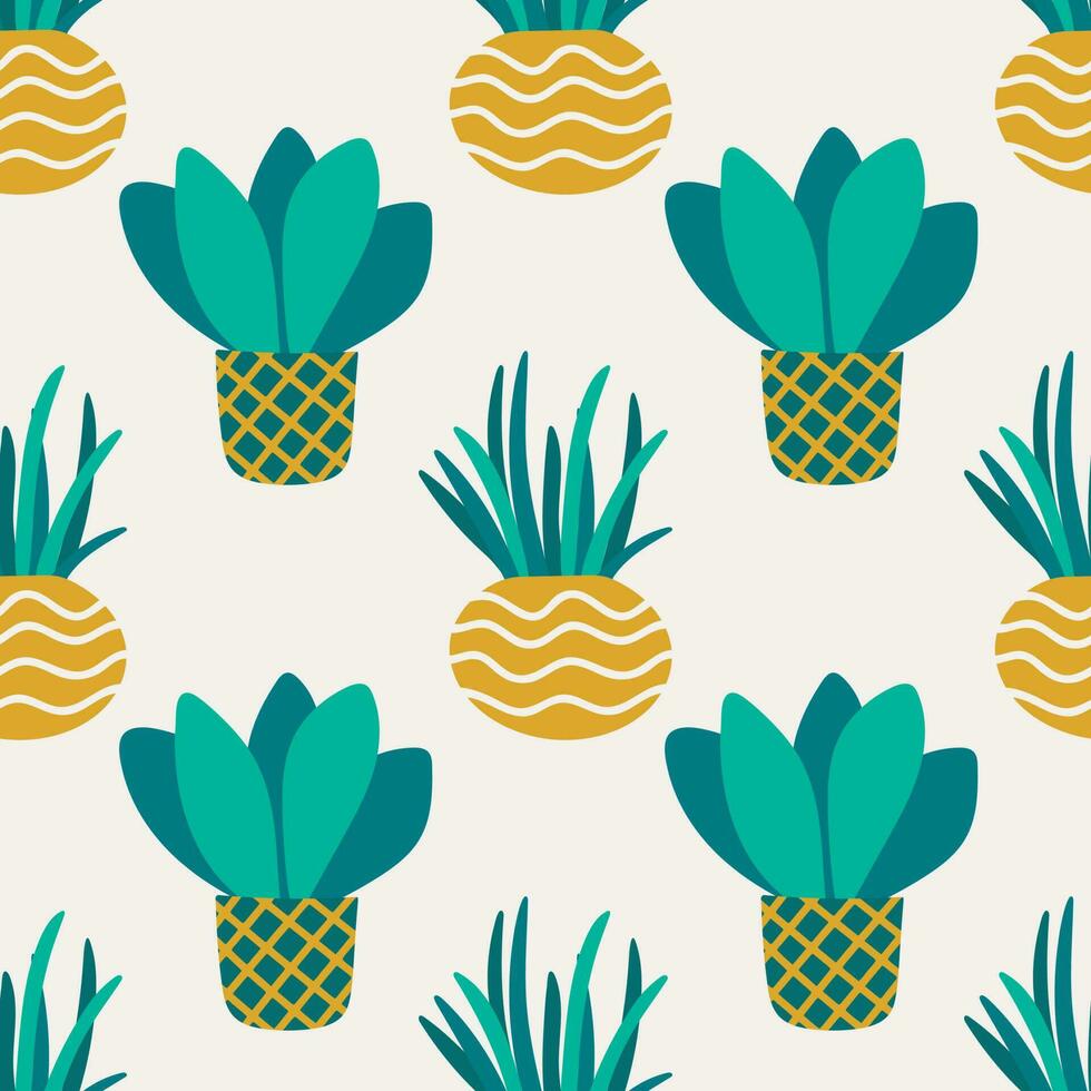 Houseplants in flowerpots background vector