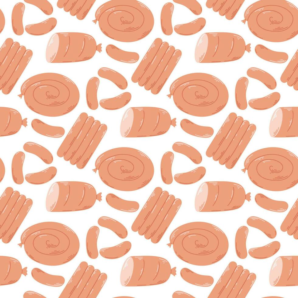 Sausages, bologna and ham seamless pattern vector