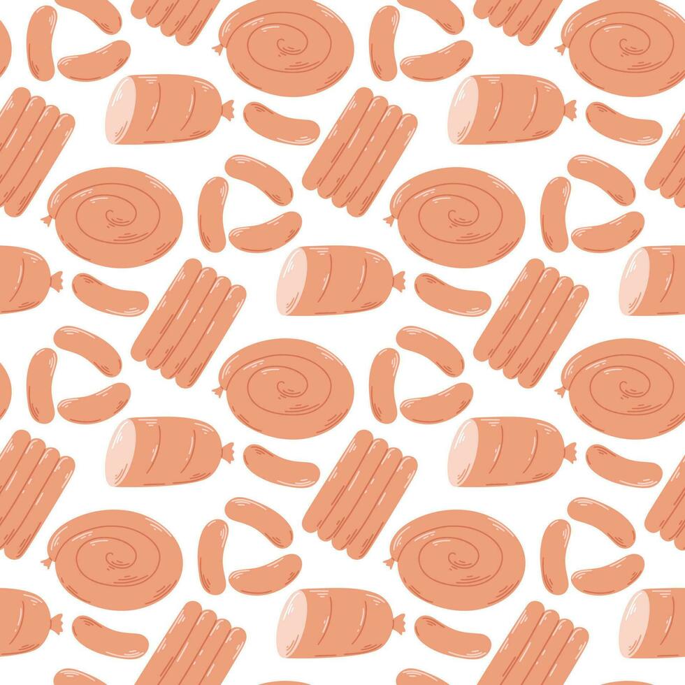 Sausages, bologna and ham seamless pattern vector