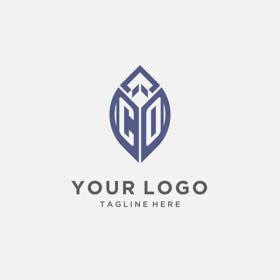 CO logo with leaf shape, clean and modern monogram initial logo design vector