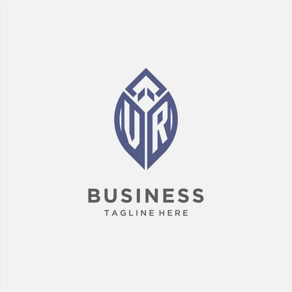 VR logo with leaf shape, clean and modern monogram initial logo design vector