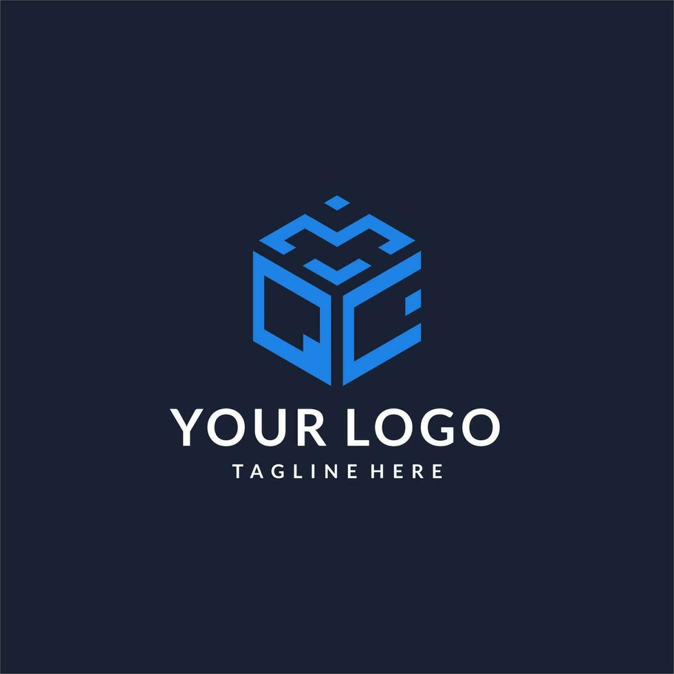 QC logo hexagon designs, best monogram initial logo with hexagonal shape design ideas vector