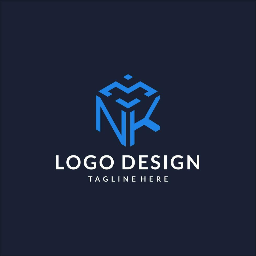 NK logo hexagon designs, best monogram initial logo with hexagonal shape design ideas vector
