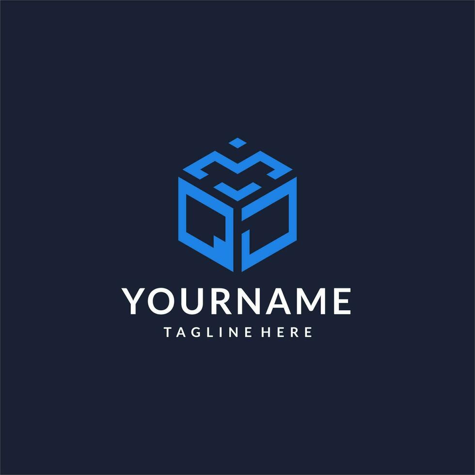 QJ logo hexagon designs, best monogram initial logo with hexagonal shape design ideas vector