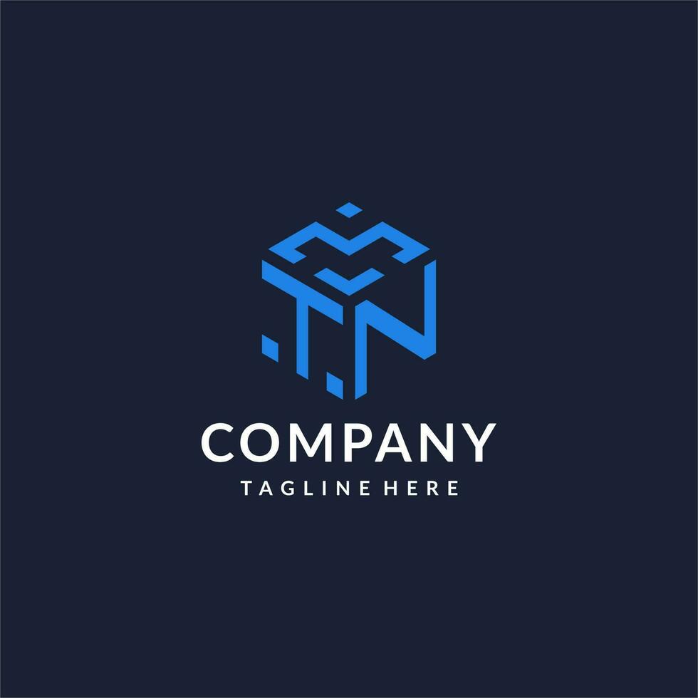 TN logo hexagon designs, best monogram initial logo with hexagonal shape design ideas vector