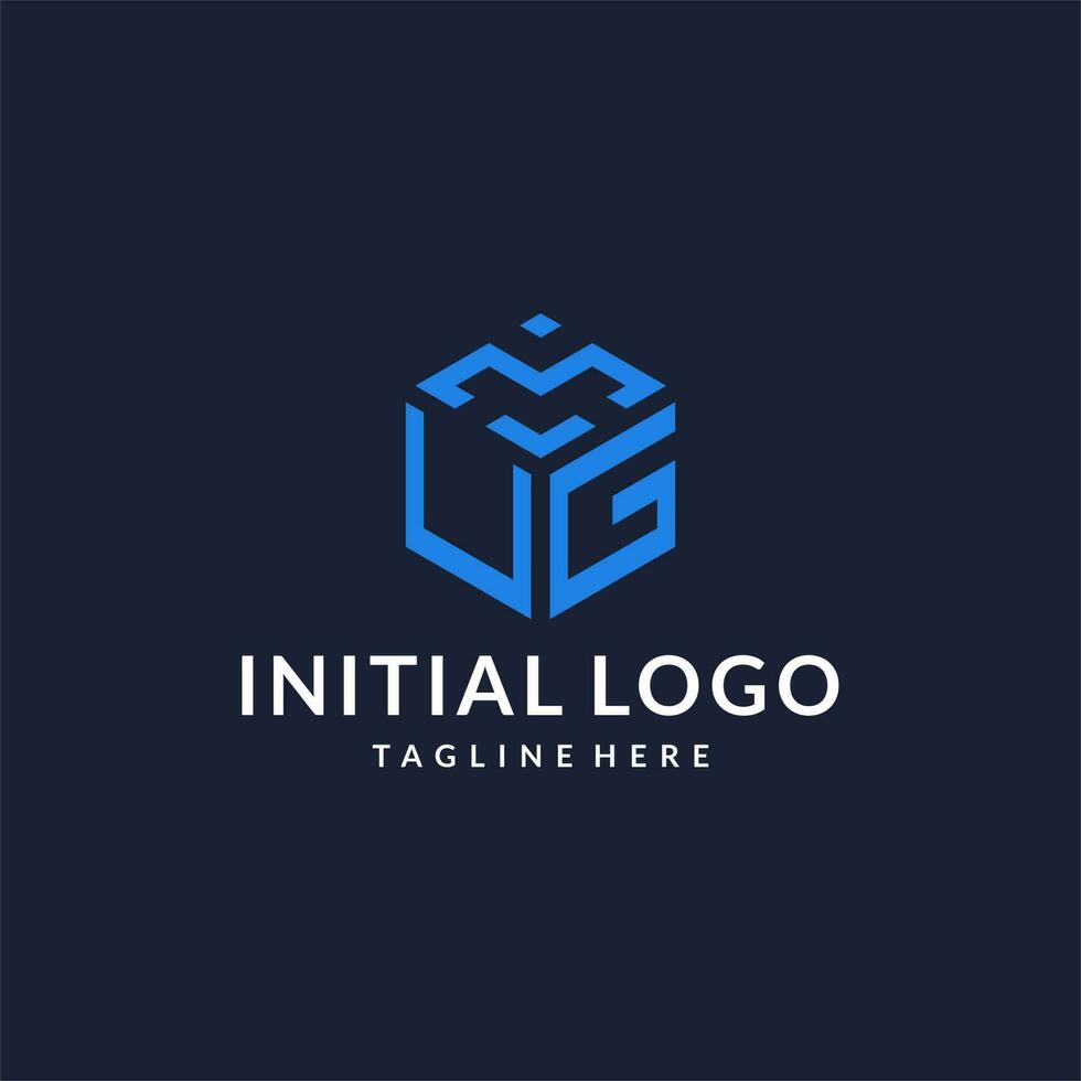 UG logo hexagon designs, best monogram initial logo with hexagonal shape design ideas vector