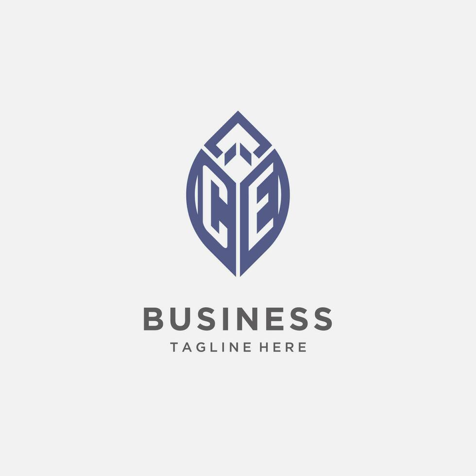 CE logo with leaf shape, clean and modern monogram initial logo design vector