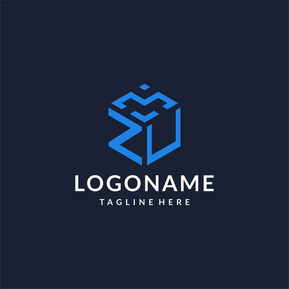 ZU logo hexagon designs, best monogram initial logo with hexagonal shape design ideas vector