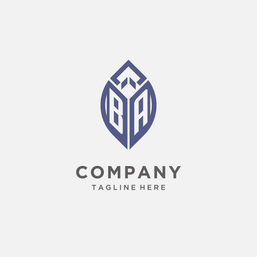 BA logo with leaf shape, clean and modern monogram initial logo design vector